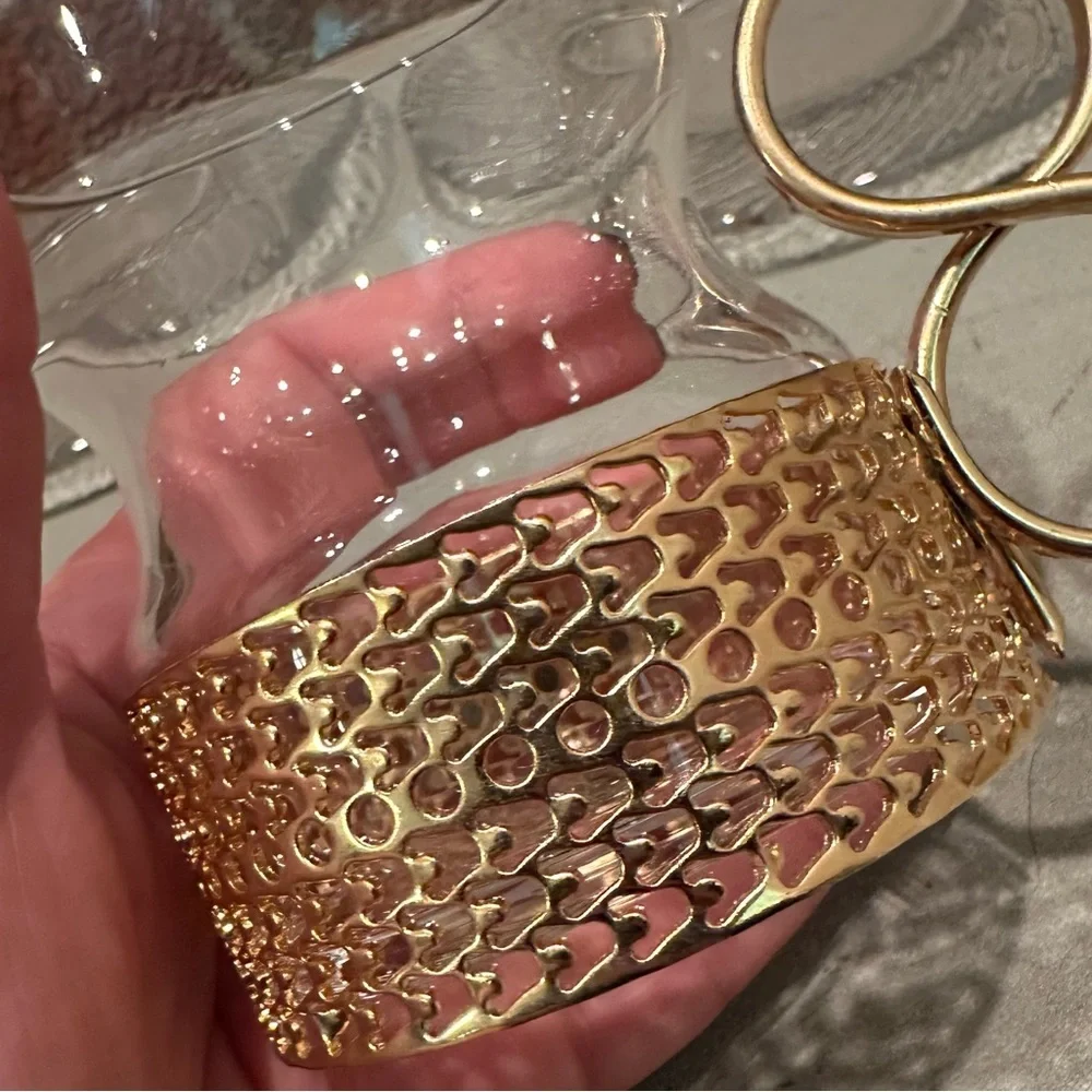 4pc Iittala Finland Timo Sarpaneva Tsaikka Coffee Tea Glasses Plates Gold Holder